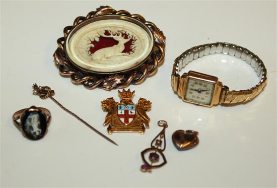 Watch, pendant, enamel heart ring, oval brooch, etc